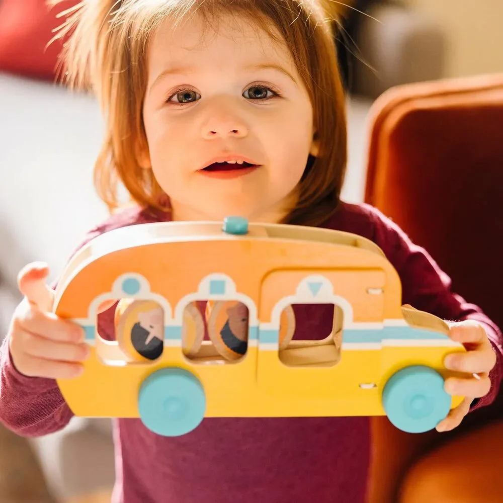 Melissa & Doug GO Tots Wooden Roll & Ride Bus with 3 Disks School Bus NIB